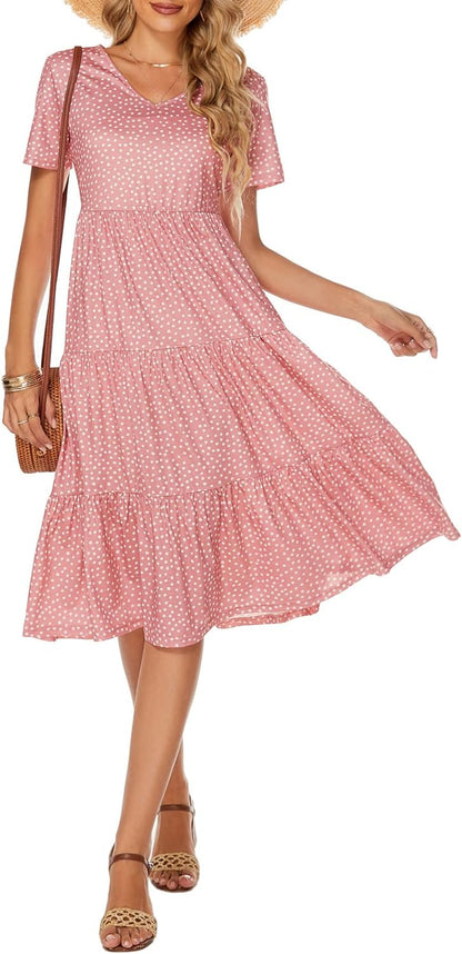Women'S Casual Summer Tiered Midi Dress 2026 V Neck Boho Sundress